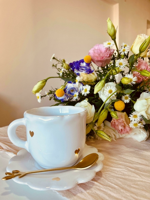 Set de té Taza + platito corazones - comprar online