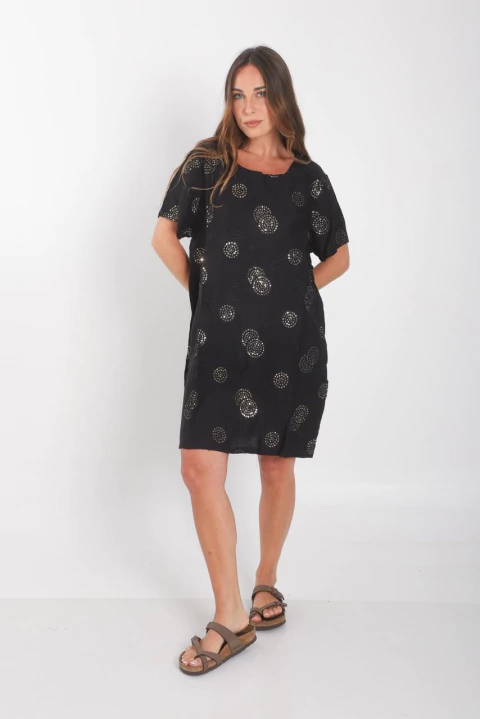 Vestido MIBLUA lino c/bordado (ruch3013) - comprar online