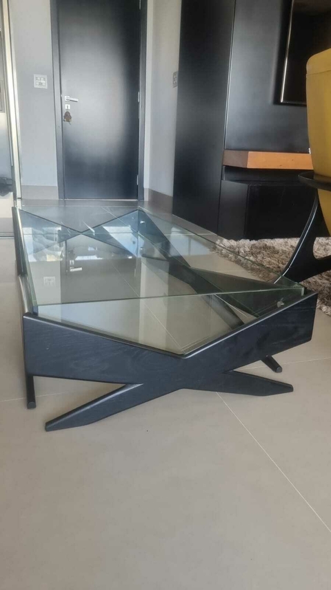 Mesa de Centro 1,60 x 70cm em madeira evanizada + Vidro - Loja Axis (4023)