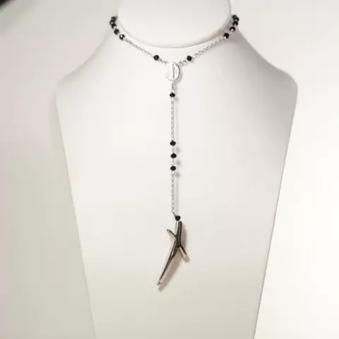 ROSARIO PLATA CON CUBIC NEGRO (LS-XX-JHT)