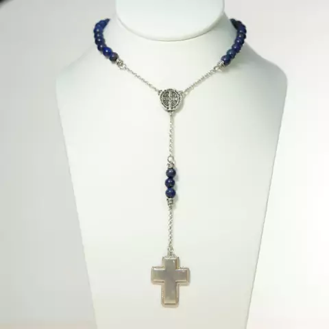 ROSARIO PLATA PIEDRAS LAPIZ LAZULI (C105)