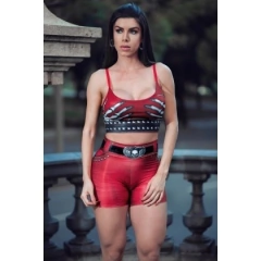 CONJUNTO SHORT FITNESS NAUGHTY SKELETON RED