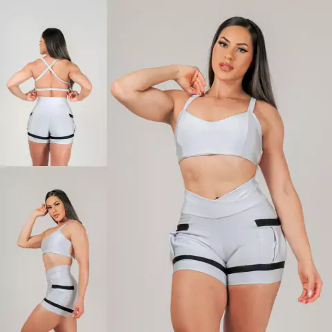 CONJUNTO MB SHORT DE ALTA COMPRESSÃO PRATA EXCLUSIVO