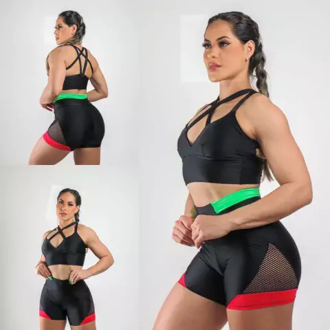 CONJUNTO MB SHORT COM TELA DE ALTA COMPRESSÃO GREEN AND RED EXCLUSIVO