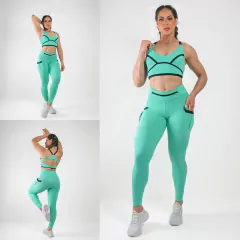 CONJUNTO MB LEGGING DE ALTA COMPRESSÃO AZUL ACQUA EXCLUSIVO