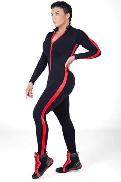 Macacão feminino suplex Firestorm Preto Vermelho - MB Musa Fitness