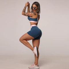 CONJUNTO TOP MILANO COM SHORT HIT AZUL PETRÓLEO COM ELÁSTICO ROSÊ - comprar online