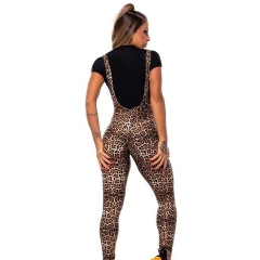 JARDINEIRA TIRAS ONÇA COM BABY LOOK PRETA - MB Musa Fitness