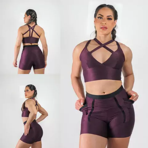CONJUNTO MB SHORT DE ALTA COMPRESSÃO VINHO EXCLUSIVO