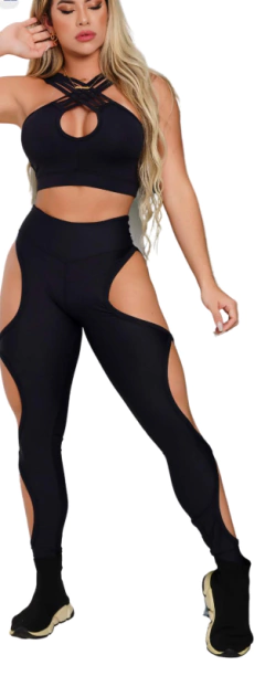 CONJUNTO PRETO FUSO EMPINA BUMBUM ARGOLINHA COM TOP TIRAS CRUZADO - buy online