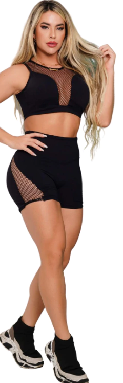 CONJUNTO PRETO SHORT COM ARRASTÃO LATERAL COM TOP BATMAN ARRASTÃO