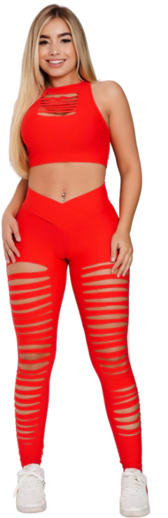 CONJUNTO VERMELHO FUSO EMPINA BUMBUM CÓS V LASER RETO E CROPPED LASER RETO