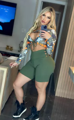 CONJUNTO SHORT VERDE MILITAR COM CAMUFLADO ORANGE EXCLUSIVO on internet