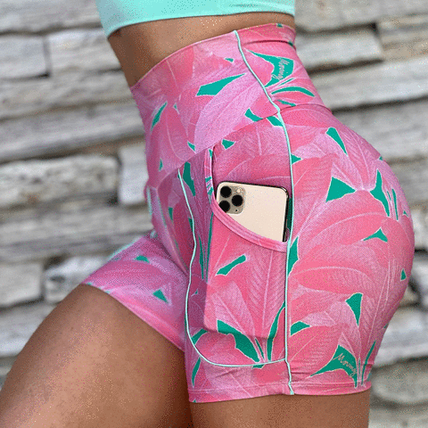 CONJUNTO SHORT CELULAR EMPINA BUMBUM FOLHAGEM COMPOSÊ ROSA EXCLUSIVO