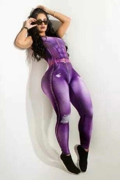Image of Macacão Fitness Fake Jeans Dynamite
