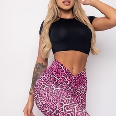 CONJUNTO CALÇA CÓS FRANZIR TOP STRAPPY MIMOSA ROSA COM BABY LOOK PRETA - comprar online