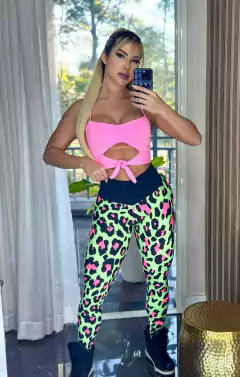 CONJUNTO LEGGING ANIMAL PRINT COM TOP ROSA EXCLUSIVO
