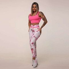 CONJUNTO TOP ROSA NEON COM LEGGING EMPINA BUMBUM PATINS EXCLUSIVA