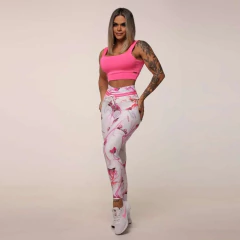 CONJUNTO TOP ROSA NEON COM LEGGING EMPINA BUMBUM PATINS EXCLUSIVA