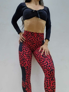 CONJUNTO LEGGING ONÇA VÁRIAS CORES DETALHE NA PERNA E TOP MANGA LONGA EXCLUSIVO