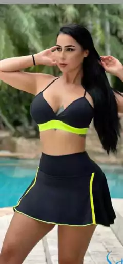 CONJUNTO SHORT-SAIA PRETO COM VERDE NEON