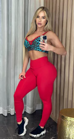 CONJUNTO LEGGING LISA VERMELHO E TOP ANIMAL PRINT AZUL EXCLUSIVO on internet
