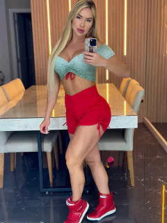 CONJUNTO SHORT VERMELHO COM CIGANINHA MOLETOM FAKE VERDE EXCLUSIVO on internet