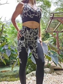 CONJUNTO PRETO JACQUARD TRABALHADO EM BRANCO LEGGING EMPINA BUMBUM on internet