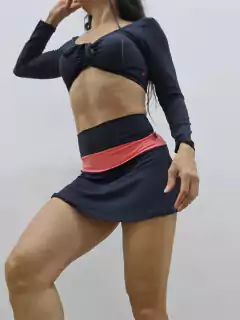 CONJUNTO VÁRIAS CORES SHORT-SAIA COM RODÊ E CROPPED MANGA LONGA