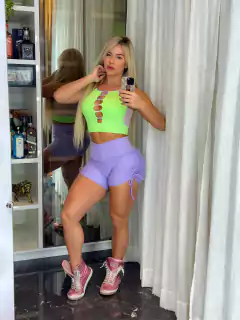CONJUNTO GOOD VIBE SHORT LISO LILÁS E CROPPED LIMA COM TULÊ EXCLUSIVO na internet
