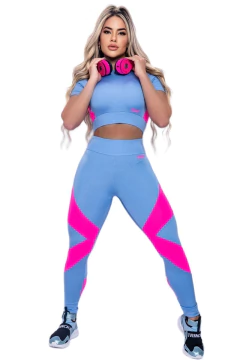 Conjunto Legging e Cropped Still Azul e Pink