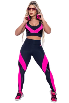 Conjunto Legging e Top Wave Preto e Pink