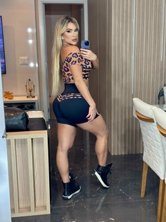 CONJUNTO SHORT PRETO E CIGANINHA ONÇA EFEITO AREADO EXCLUSIVO - comprar online