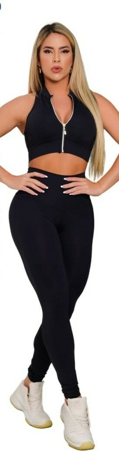 CONJUNTO PRETO LEGGING EMPINA BUMBUM E TOP COM ZÍPER