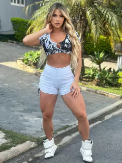 CONJUNTO SHORT BRANCO E PÁSSAROS BLACK EXCLUSIVO