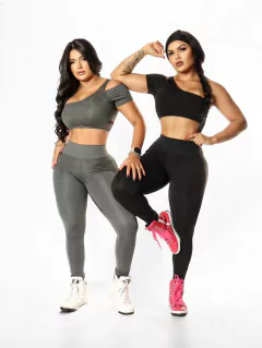 CONJUNTO LEGGING CÓS RETO COM TOP COM UMA MANGUINHA VÁRIAS CORES EXCLUSIVO