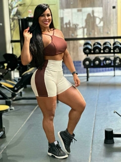 CONJUNTO THAIS SHORT BEGE E TOP MARROM EXCLUSIVO