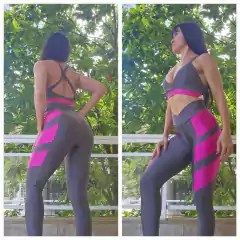 CONJUNTO MB DE ALTA COMPRESSÃO GRAFITE COM DETALHES PINK LEGGING E TOP EXCLUSIVO