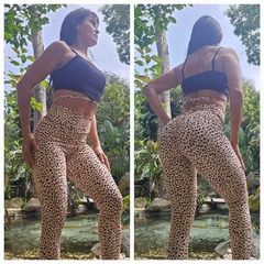 CONJUNTO GEOVANA LEGGING NUDE ONCINHA MARROM E TOP PRETO EXCLUSIVO