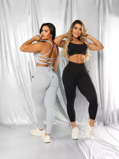 CONJUNTO LISO LEGGING CÓS "V" COM TOP AMARRAÇÃO VÁRIAS CORES EXCLUSIVO