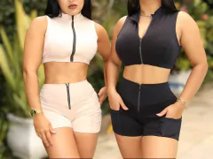 CONJUNTO JACQUARD SHORT E CROPPED COM ZÍPER FRONTAL VÁRIAS CORES EXCLUSIVO - MB Musa Fitness