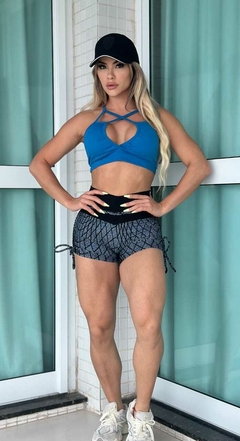 CONJUNTO SHORT EMANA TEIA COM TOP AZUL EXCLUSIVO