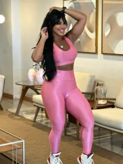 CONJUNTO FABIANA GLOSSY LEGGING E TOP COM FAIXA PRETA NAS COSTAS EXCLUSIVO