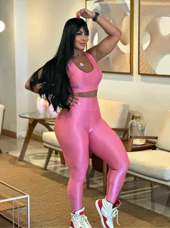 CONJUNTO FABIANA GLOSSY LEGGING E TOP COM FAIXA PRETA NAS COSTAS EXCLUSIVO - MB Musa Fitness