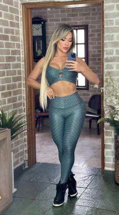 CONJUNTO BROCADO CINZA CINTILANTE LEGGING E TOP EXCLUSIVO