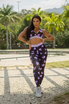 CONJUNTO CORAÇÕES E DETALHES LILÁS LEGGING EMPINA BUMBUM E TOP EXCLUSIVO