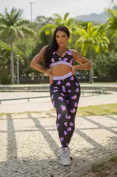 CONJUNTO CORAÇÕES E DETALHES LILÁS LEGGING EMPINA BUMBUM E TOP EXCLUSIVO