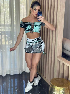 CONJUNTO DOMINÓ SHORT BRANCO E CIGANINHA VERDE EXCLUSIVO