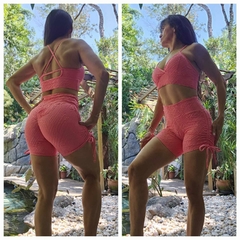 CONJUNTO JACQUARD SALMÃO SHORT EMPINA BUMBUM E TOP EXCLUSIVO