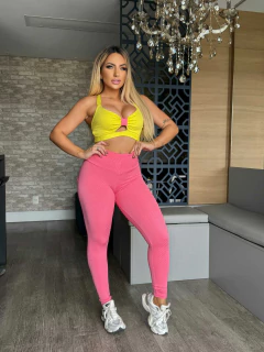 CONJUNTO LEGGING ROSÊ E TOP AMARELO EXCLUSVIO